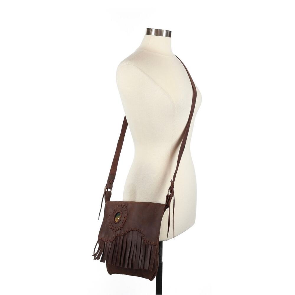 Handmade Brown leather fringe Crossbody bag